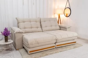 Sofá Retrátil Reclinável Barcelona 2.30m Linho Bege 459 - D33 e Molas Ensacadas Pocket