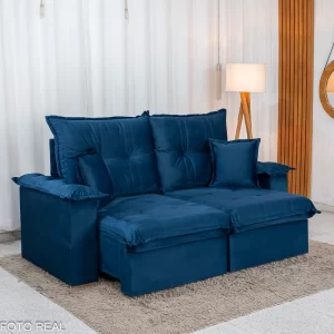 Sofá Retrátil Reclinável Bela 2.00m Veludo Azul 09