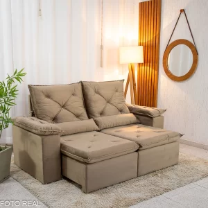 Sofá Retrátil Reclinável City 1.95m Veludo Bege - D28