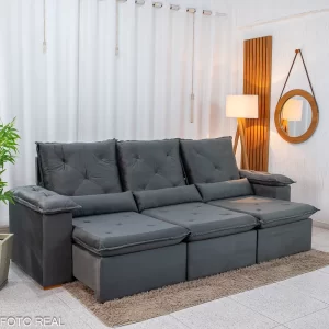 Sofá Retrátil Reclinável City 2.70m Veludo Cinza - Sem Caixa