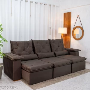 Sofá Retrátil Reclinável City 2.70m Veludo Marrom - Sem Caixa