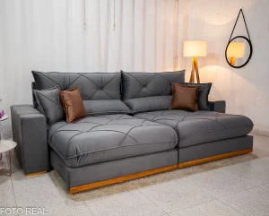 Sofá Retrátil Reclinável Gran Bello 2.90m Veludo Cinza 20 - D33 e Molas Ensacadas Pocket