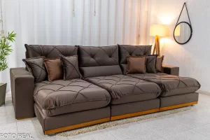 Sofá Retrátil Reclinável Gran Bello 3.20m Veludo Marrom - Molas Ensacadas