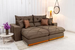 Sofá Retrátil Reclinável Gran Bello 2.30m Linho Marrom 28 - D33 e Molas Ensacadas Pocket