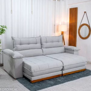 Sofá Retrátil Reclinável Itaúna 2.50m Linho Cinza 461 - Molas Ensacadas
