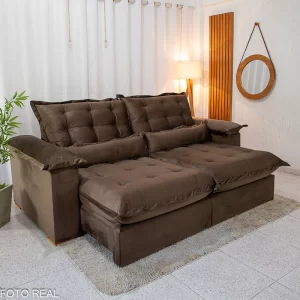 Sofá Retrátil Reclinável Maldivas 2.10m Veludo Marrom A17 - D28 Pró Aditivada