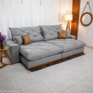 Sofá Retrátil Reclinável Malibu 2.90m Linho Cinza 1008 - D33 e Molas Ensacadas