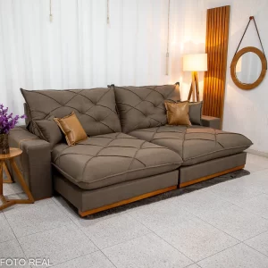 Sofá Retrátil Reclinável Malibu 2.90m Linho Marrom 1007 - D33 e Molas Ensacadas
