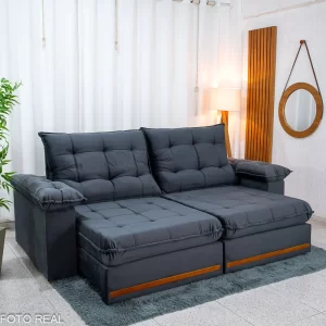 Sofá Retrátil Reclinável Mariana 2.30m Veludo Chumbo 330 - D33 e Molas Ensacadas