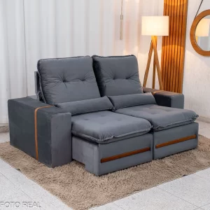 Sofá Retrátil Reclinável Montreal 1.90m Veludo Cinza - D33