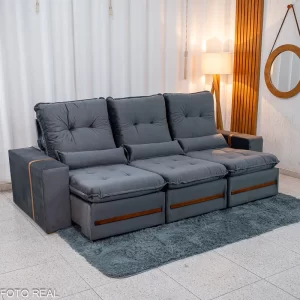 Sofá Retrátil Reclinável Montreal 2.60m Veludo Cinza - D33