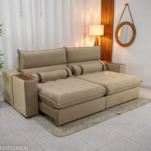 Sofá Retrátil Reclinável Ravello 2.50m Veludo Bege 3040/04 - Molas Pockets