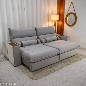 Sofá Retrátil Reclinável Ravello 2.50m Veludo Prata 3040/03 - Molas Pockets