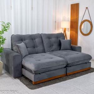 Sofá Retrátil Reclinável Ruah 2.50m Veludo Chumbo 4053 - Molas Ensacadas