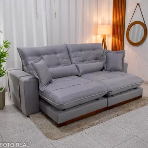 Sofá Retrátil Reclinável Toronto 2.50m Linho Prata 4053 - Molas Ensacadas