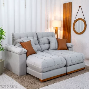 Sofá Retrátil Reclinável Verona 2.90m Linho Cinza Gelo 31 D28 Soft - Molas Ensacadas